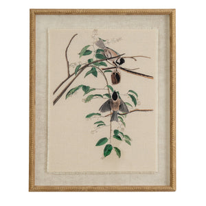 Flora & Fauna Collection Chickadees On Linen In Beaded Frame_3773