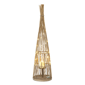 Conical Wicker Lantern With Glass Holder & LED Lights_862
