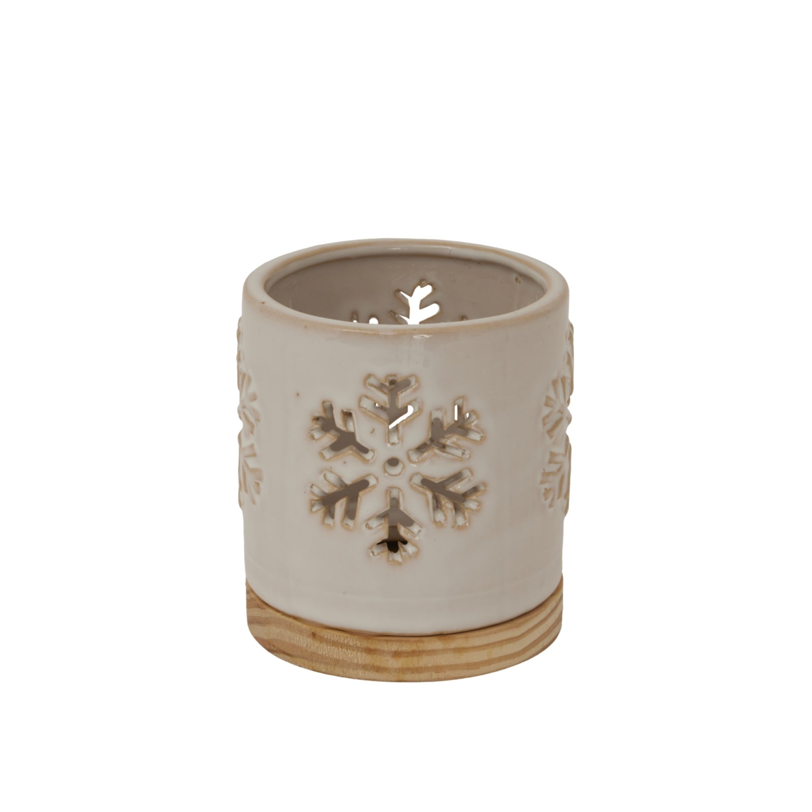 Alora Ceramic Snowflake Candle Holder On Wood Base_1215