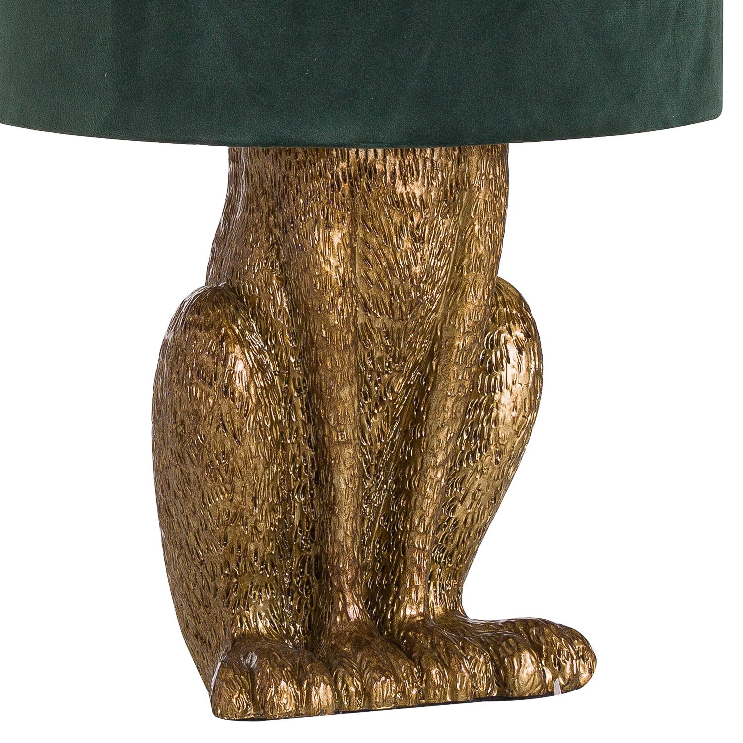 Antique Gold Hare Table Lamp With Green Velvet Shade_709