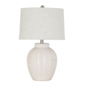 Basketweave Ceramic Table Lamp With Linen Shade_733