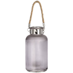 Frosted Grey Glass Lantern with Rope Detail and LED_787
