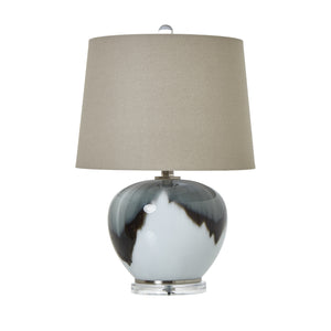 Grey Glass Table Lamp With Linen Shade_815
