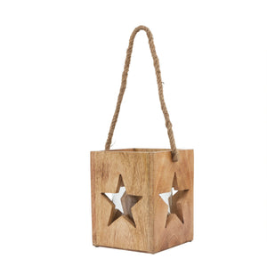 Washed Wood Large Star Tealight Candle Holder_2708