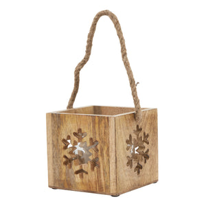 Natural Wooden Snowflake Tealight Candle Holder_2725