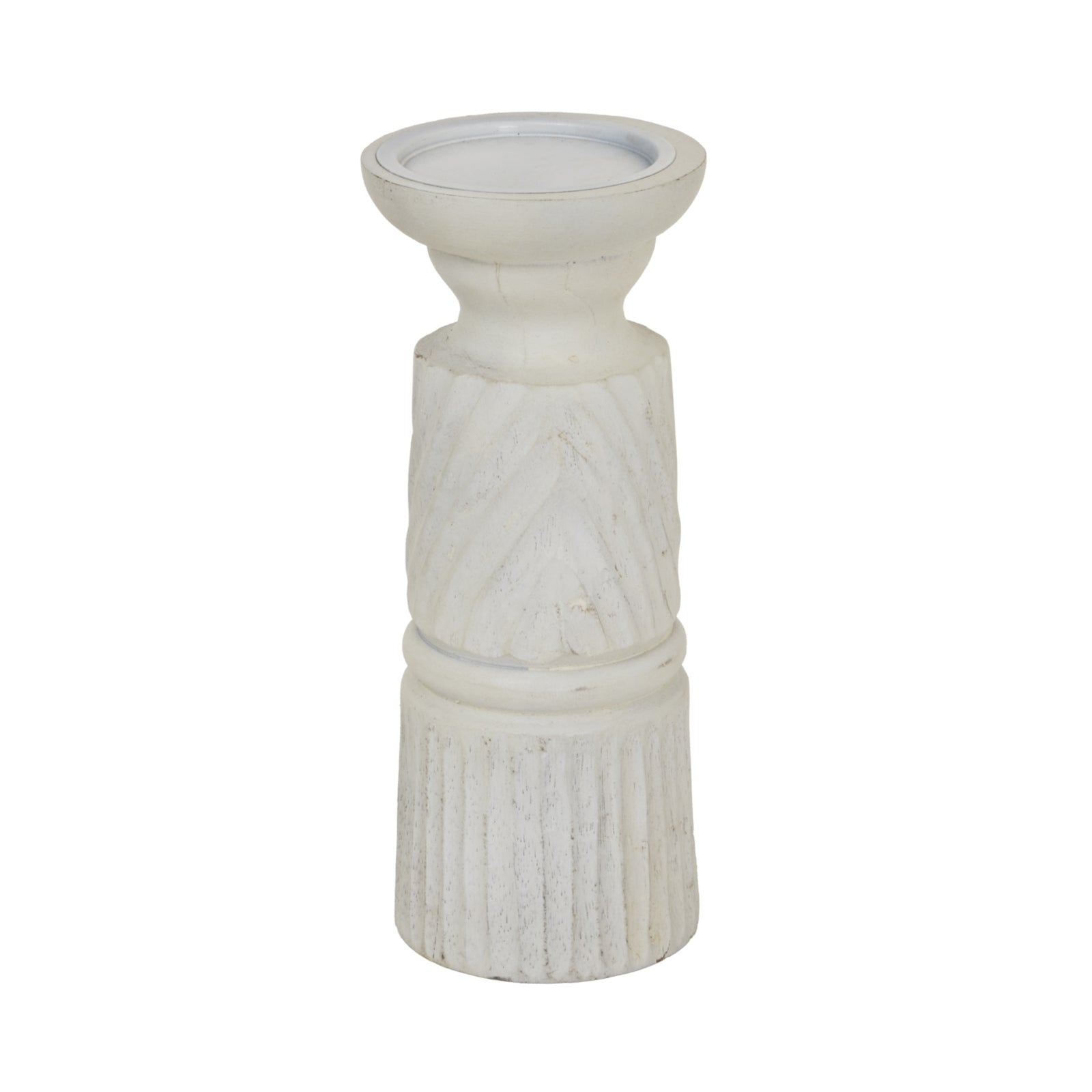 White Carved Candle Holder_2596