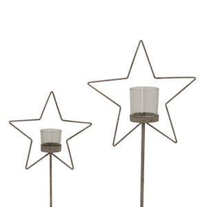 Natural Rustic Star On Wood Stand With Glass Votive_2686