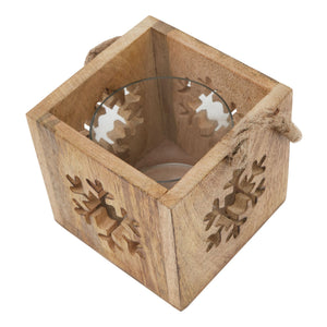 Natural Wooden Snowflake Tealight Candle Holder_2726