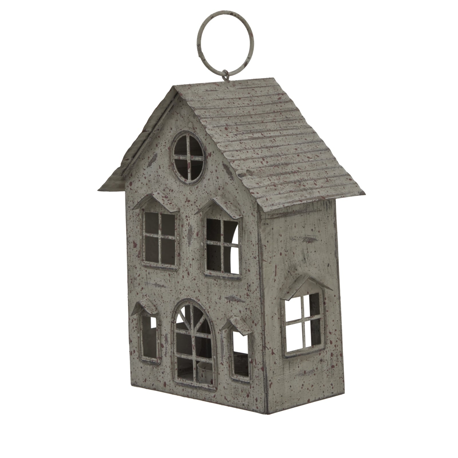 Rustic Metal Hanging House Tealight With Glass Votive_2841