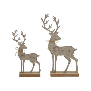 Rustic Metal Reindeer On Wood Stand_2898