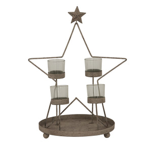 Rustic Outline Star With Four Glass Votives_2918