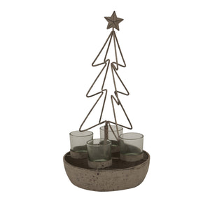 Rustic Outline Tree And Star With Four Glass Votives_2925