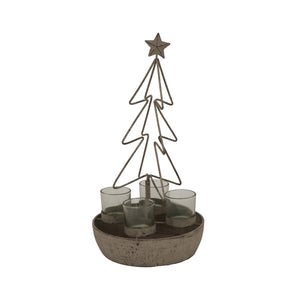 Rustic Outline Tree And Star With Four Glass Votives_2926