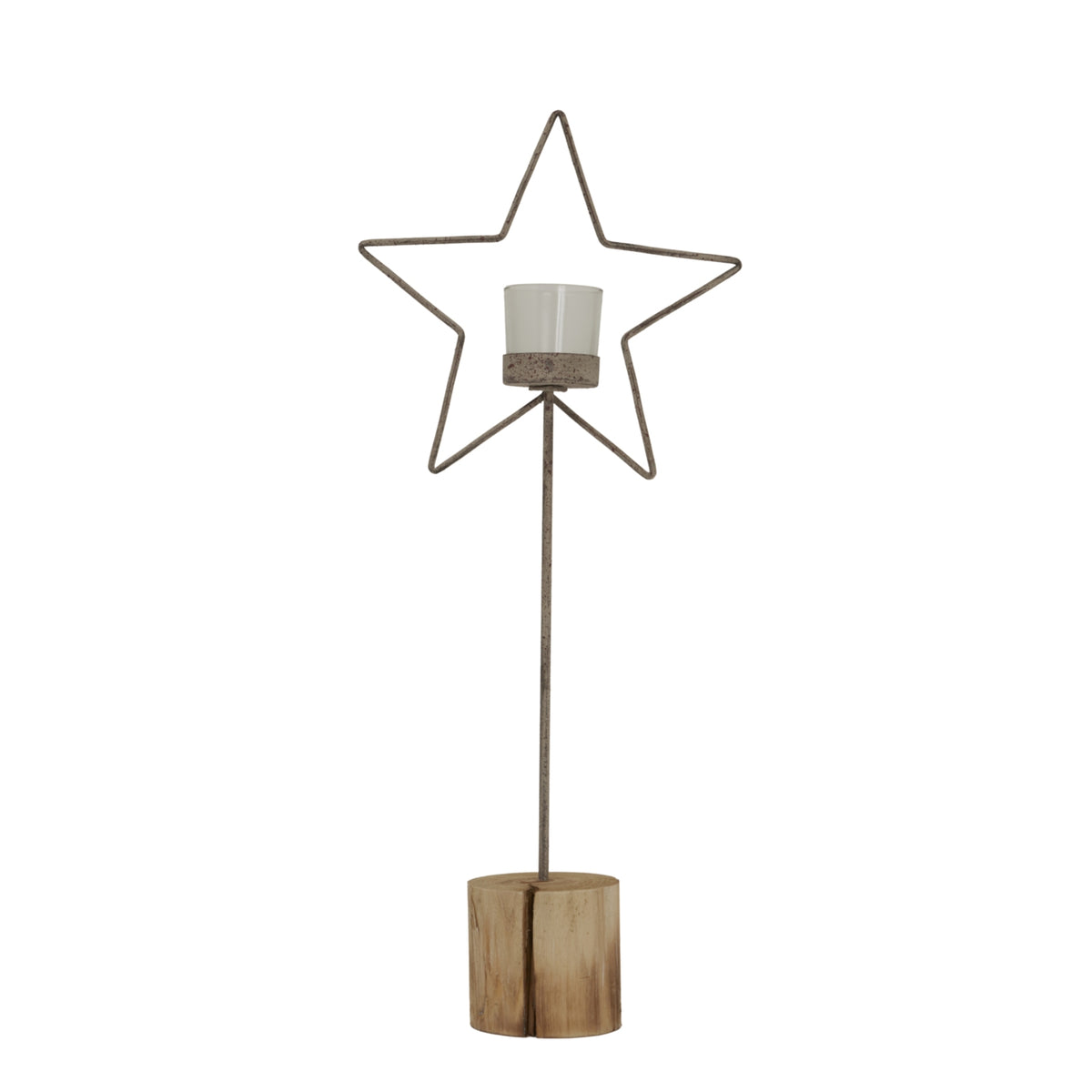 Natural Rustic Star On Wood Stand With Glass Votive_2682