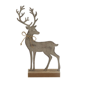 Rustic Metal Reindeer On Wood Stand_2896