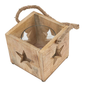 Washed Wood Large Star Tealight Candle Holder_2729