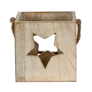 Washed Wood Large Star Tealight Candle Holder_3506