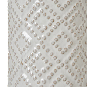 White Beaded Ceramic Lamp With Linen Shade_1161