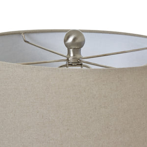 White Ceramic Pot Lamp With Linen Shade_1169