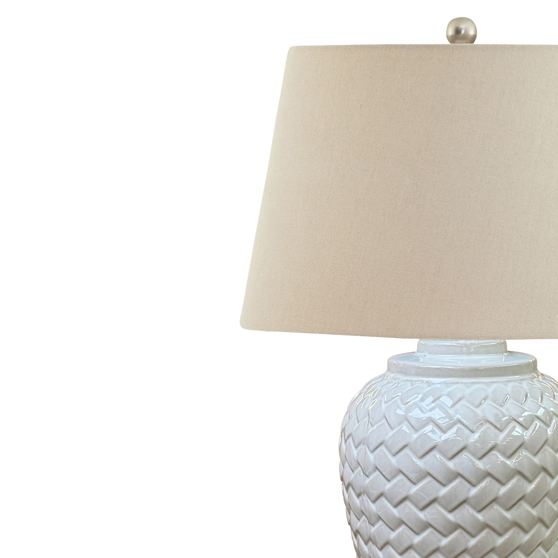 Woven Ceramic Table Lamp With Linen Shade_1185