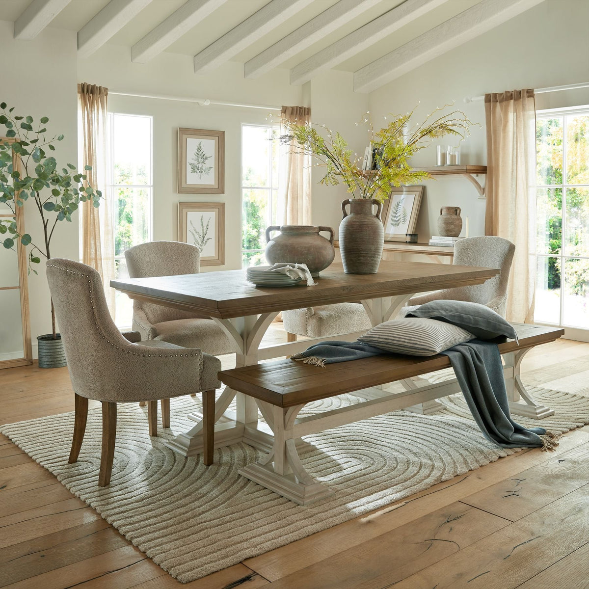 Dining table with chairs and bench
