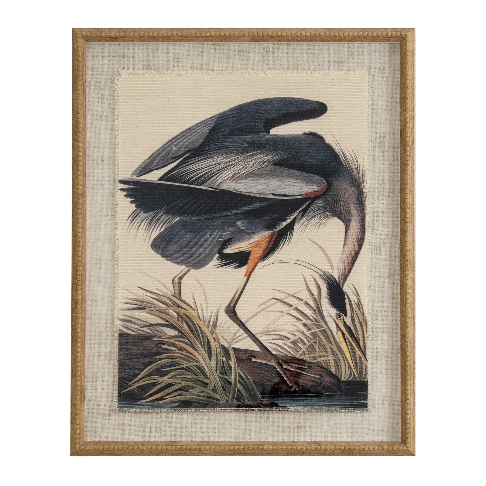 Flora & Fauna Collection Heron On Linen In Beaded Frame_3788