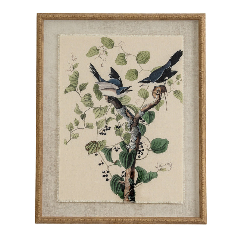Flora & Fauna Collection Shrikes On Linen In Beaded Frame_3807