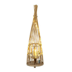 Conical Wicker Lantern With Glass Holder & LED Lights_934