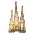Conical Wicker Lantern With Glass Holder & LED Lights_1084