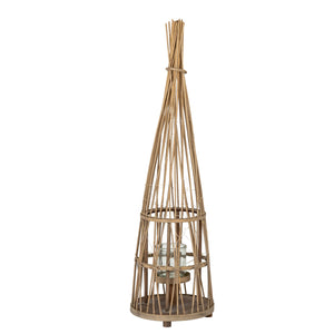 Conical Wicker Lantern With Glass Holder & LED Lights_1082