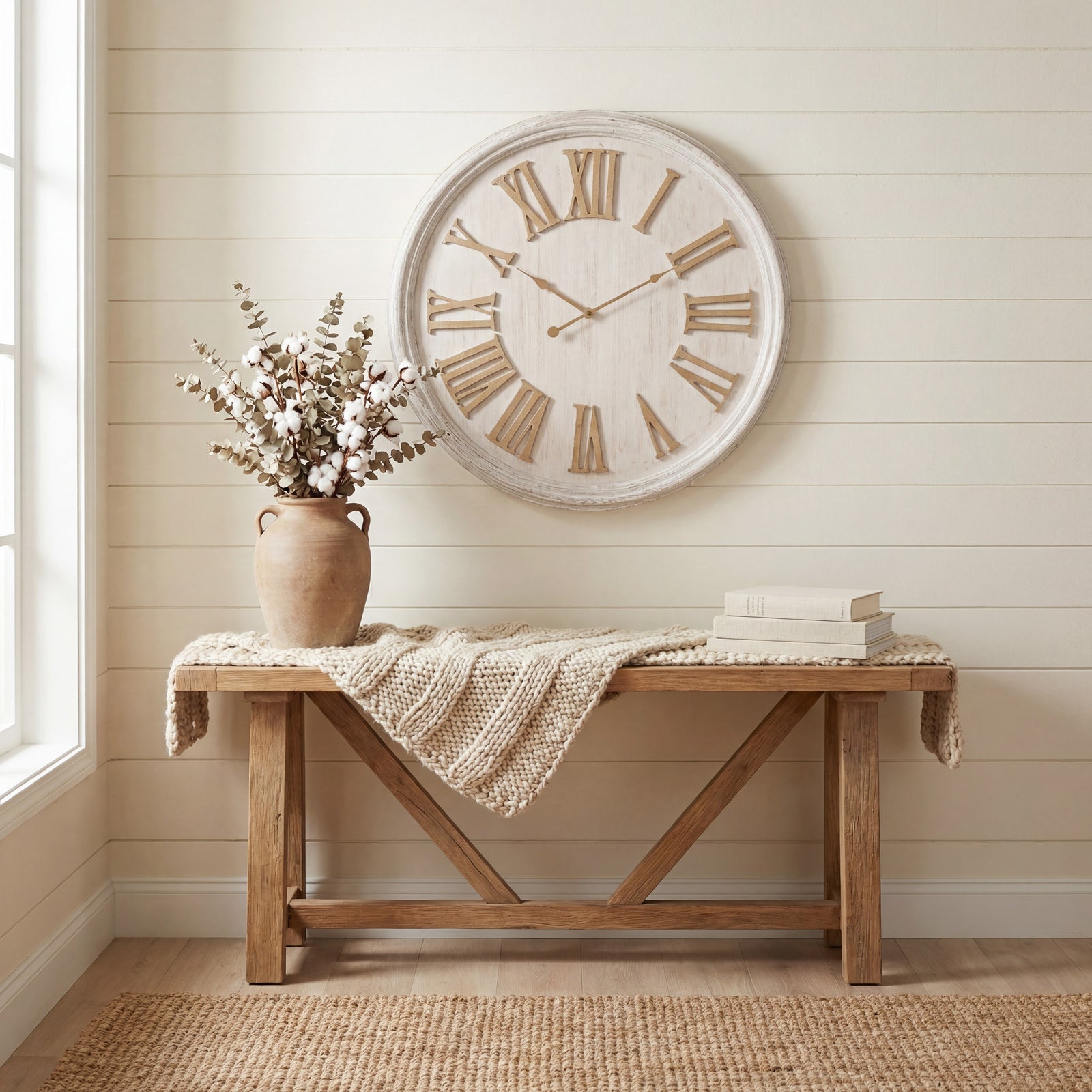White Wash Clock With Wooden Numerals [cid:24677]