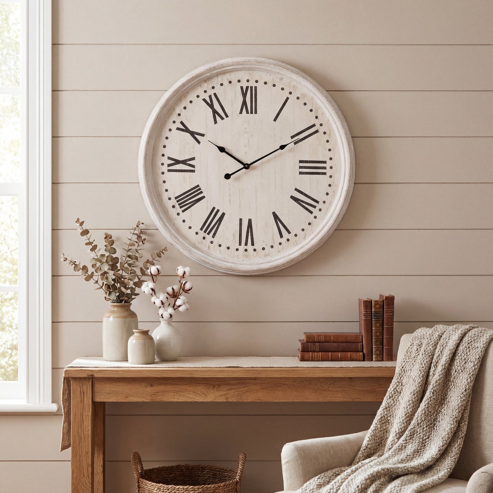 White Wash Clock With Black Numerals [cid:24678]