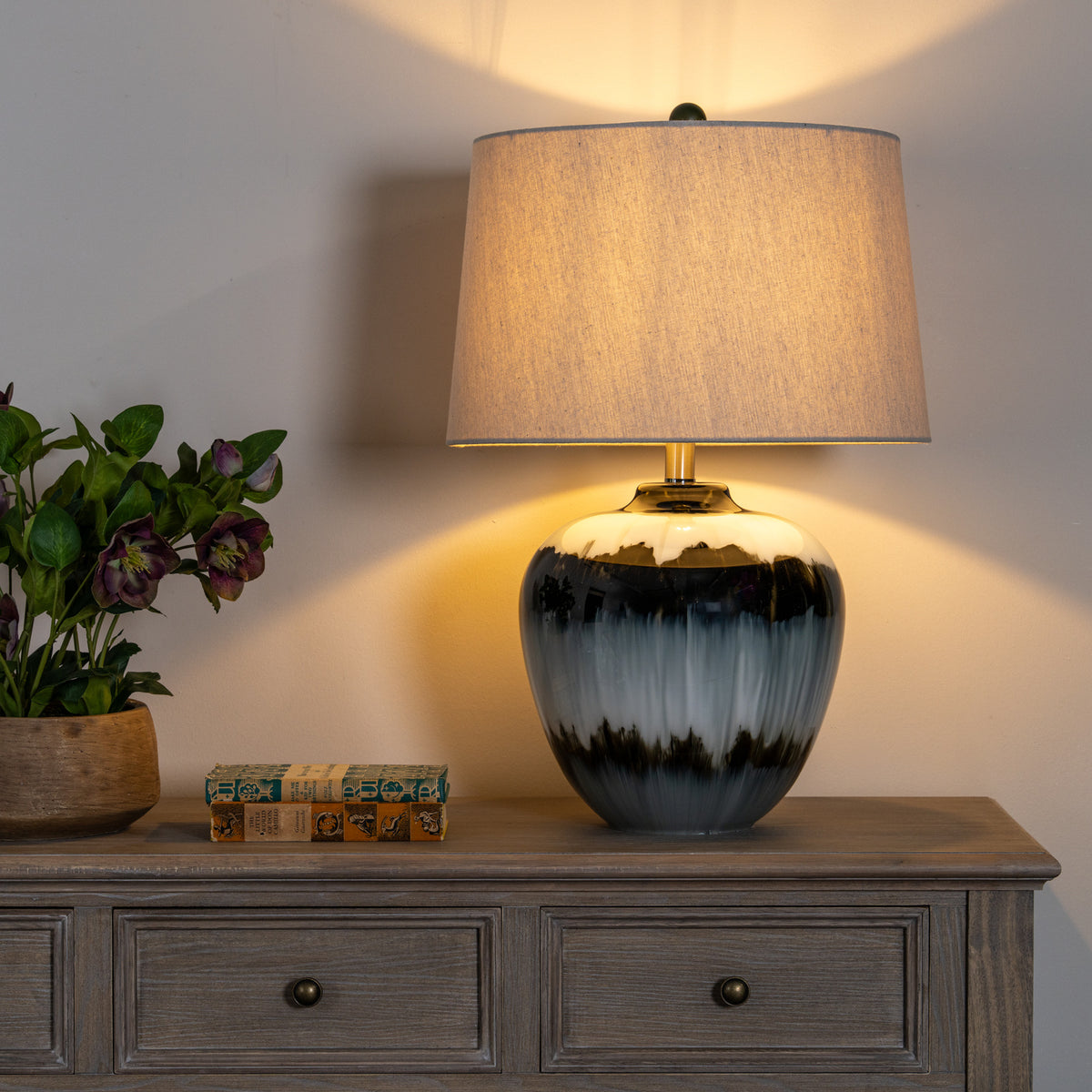 Midnight Shadows Squat Table Lamp With Linen Shade [cid:24684]