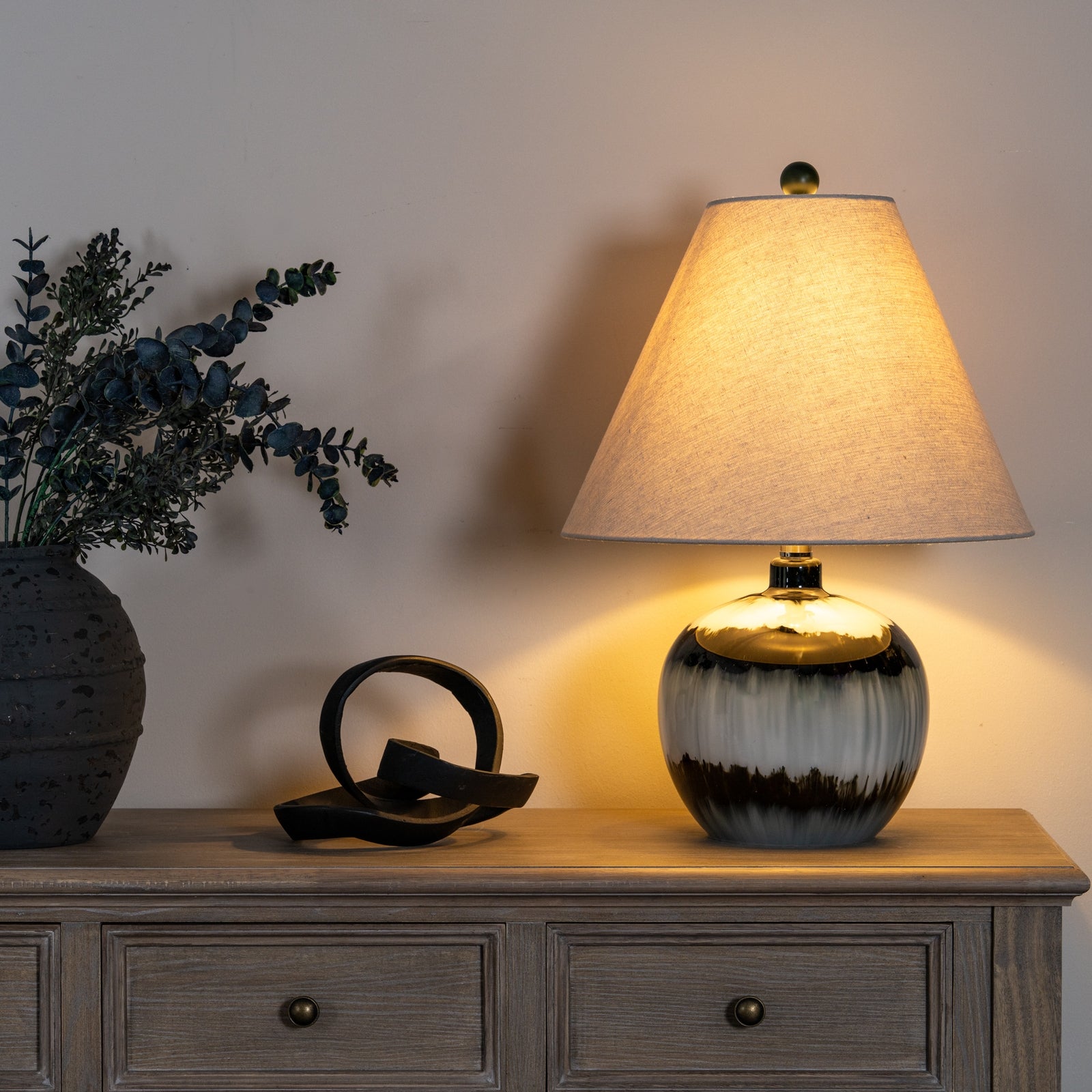 Midnight Shadows Squat Table Lamp With Linen Shade [cid:24685-a]