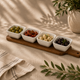 Acacia Serving Board including Four Ceramic Serving Bowls