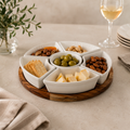 Acacia Lazy Susan including Ceramic Serving Bowls