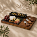 Acacia Cheese Board Set With Grey Bowl, Slate and Cutlery