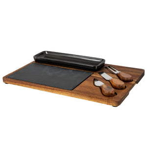 Acacia Cheese Board Set With Grey Bowl, Slate and Cutlery [cid:24692-a]