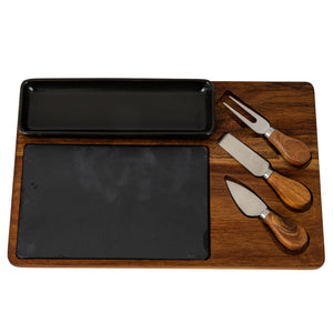 Acacia Cheese Board Set With Grey Bowl, Slate and Cutlery [cid:24692]