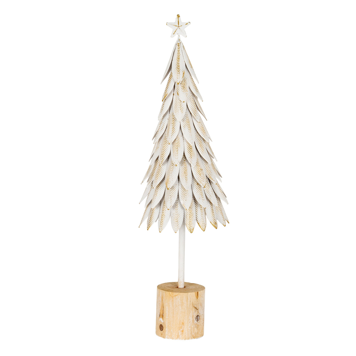 Large White Metal Christmas Tree on Wooden Stand [cid:4ba228be4034b707e7cc3a22eda8673b]