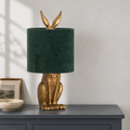 Antique Gold Hare Table Lamp With Green Velvet Shade