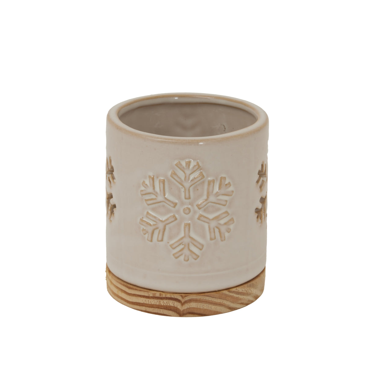 Alora Ceramic Snowflake Candle Holder On Wood Base_1214