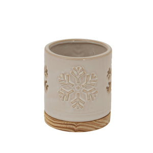 Alora Ceramic Snowflake Candle Holder On Wood Base_1214