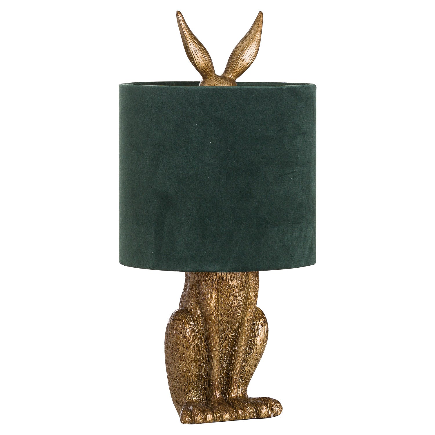 Antique Gold Hare Table Lamp With Green Velvet Shade_708