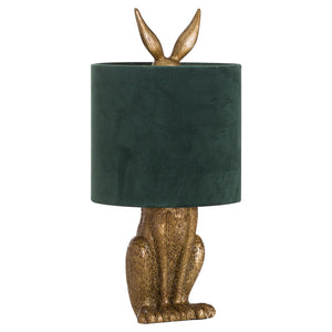 Antique Gold Hare Table Lamp With Green Velvet Shade_708