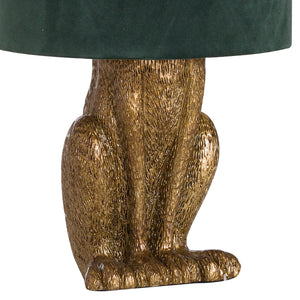 Antique Gold Hare Table Lamp With Green Velvet Shade_709
