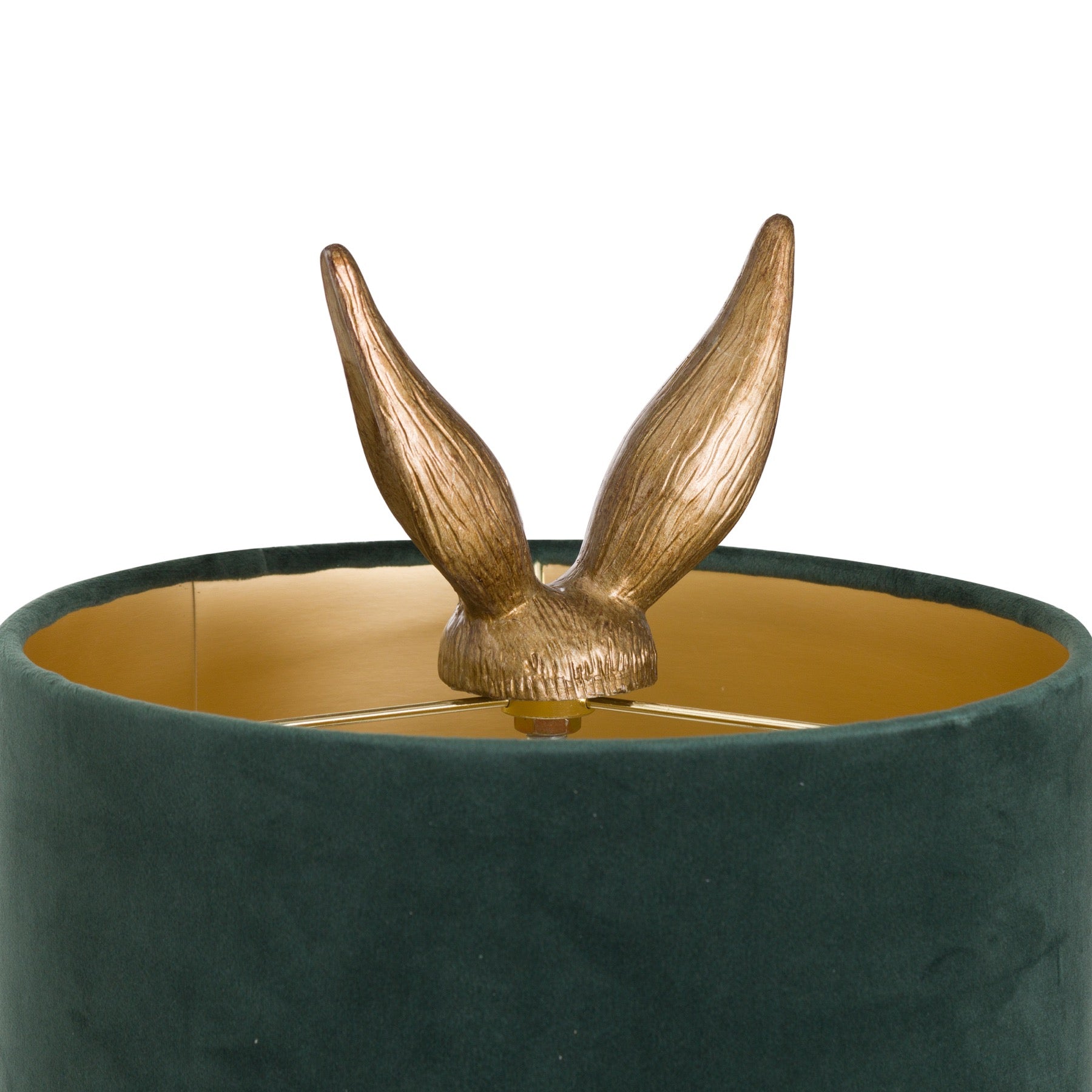 Antique Gold Hare Table Lamp With Green Velvet Shade_710