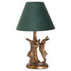 Antique Gold Marching Hares Lamp With Green Velvet Shade_713