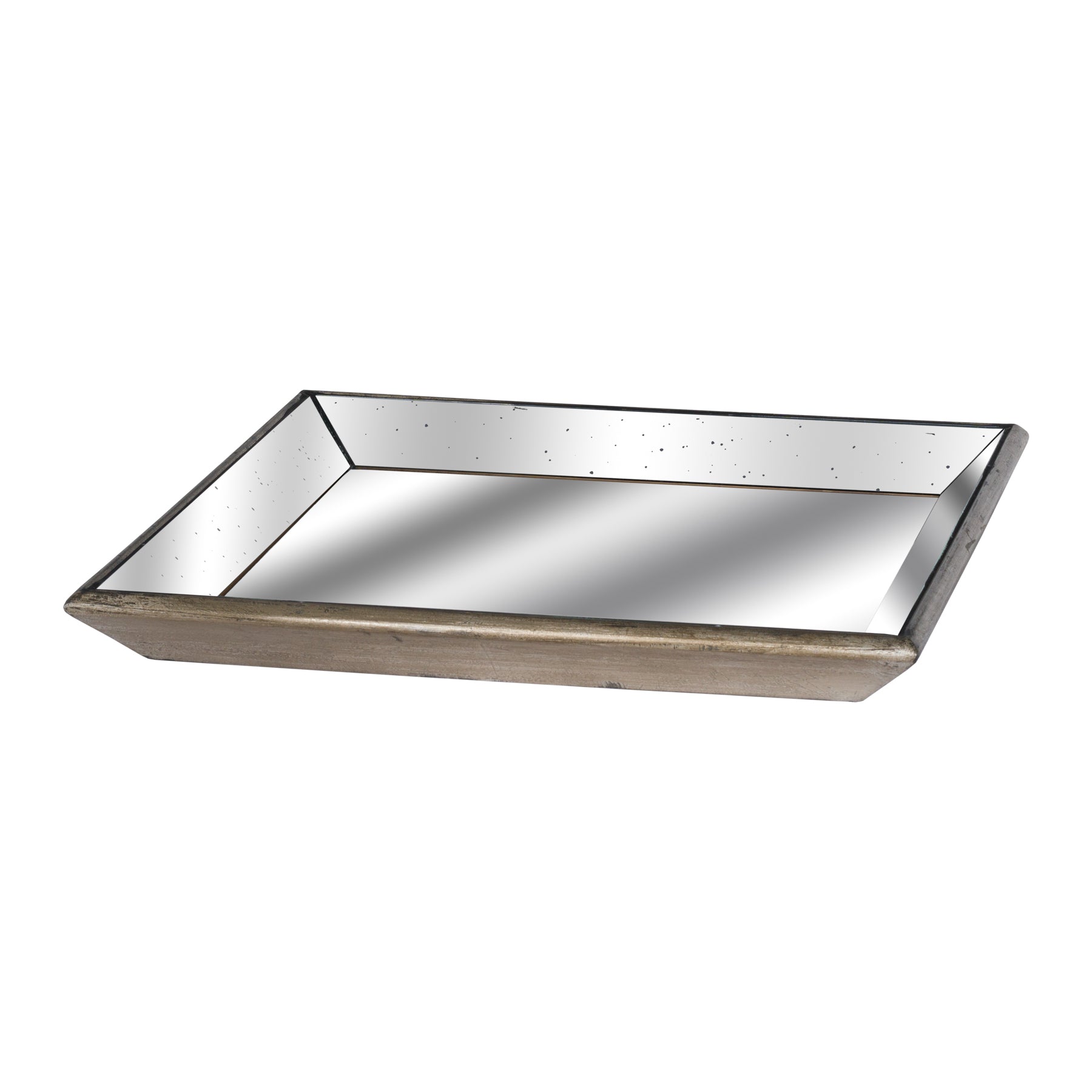 Astor Distressed Mirrored Square Tray W/Wooden Detailing Lge_1344