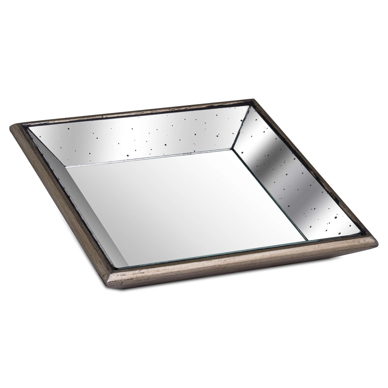 Astor Distressed Mirrored Square Tray W/Wooden Detailing Sml_1346